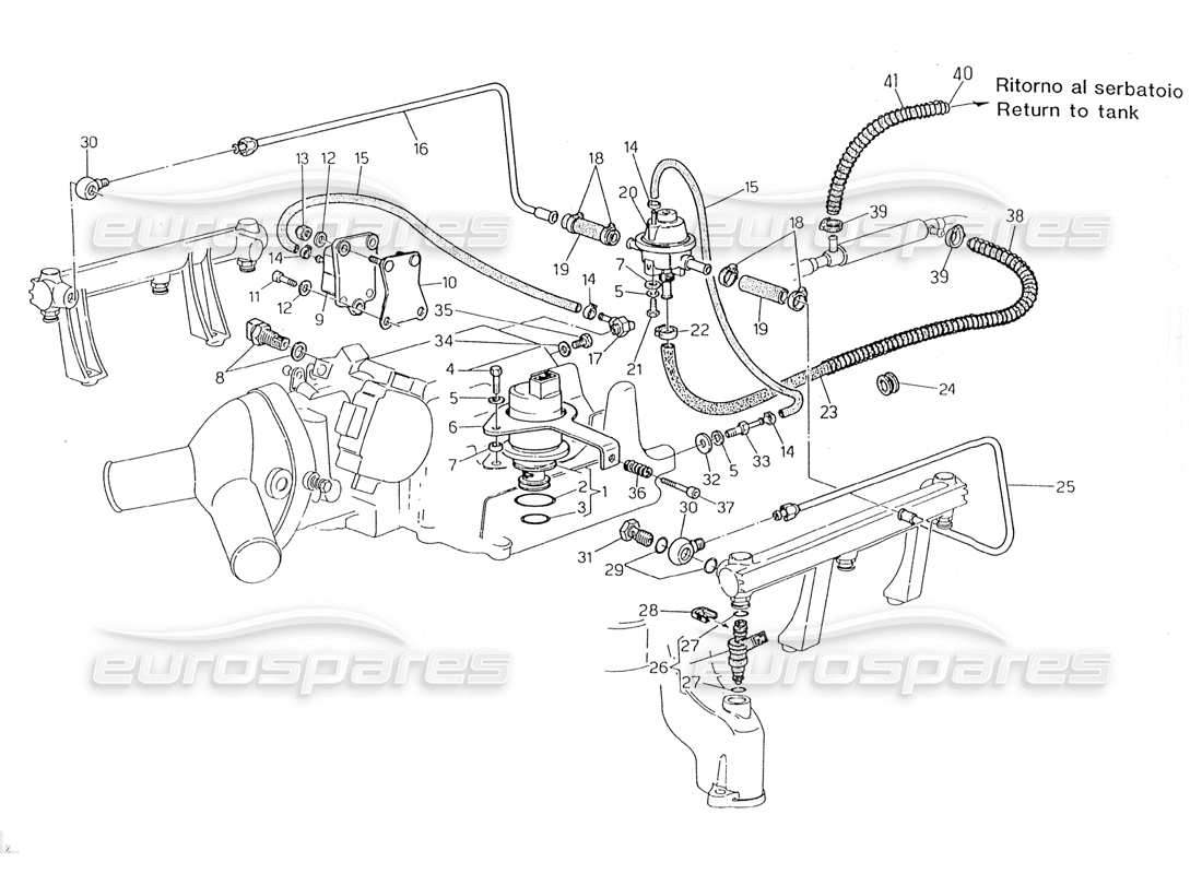 maserati 228 sistema di iniezione - schema delle parti degli accessori