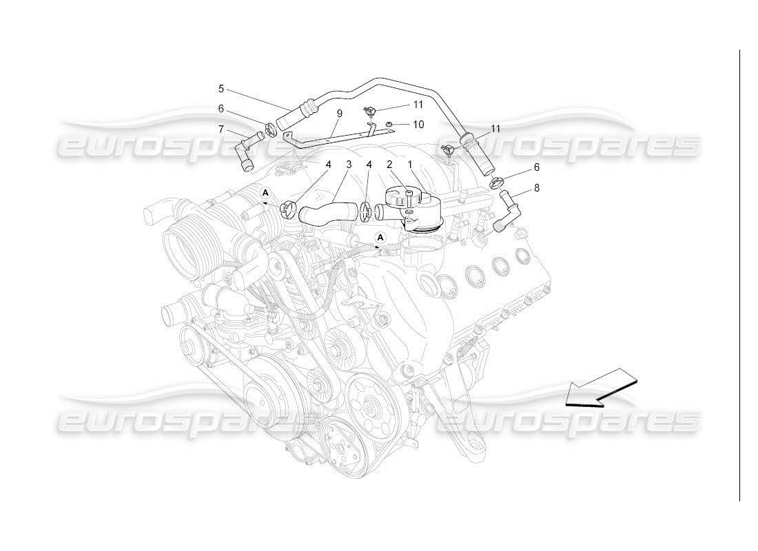maserati qtp. (2007) 4.2 auto diagramma delle parti del sistema di ricircolo dei vapori d'olio