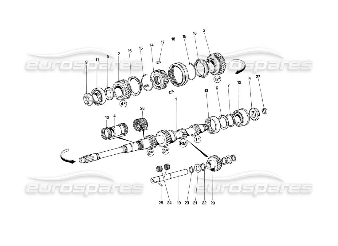 ferrari mondial 8 (1981) ingranaggi dell'albero principale diagramma delle parti