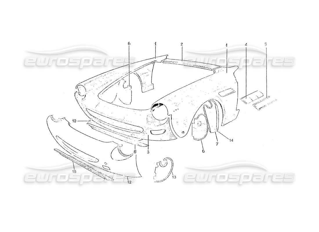 ferrari 275 (pininfarina coachwork) diagramma della parte gruppo rivestinento anteriore
