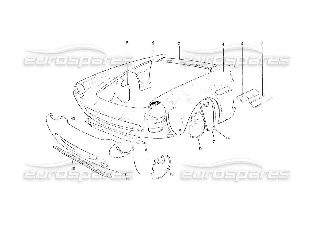 ferrari 275 (pininfarina coachwork) gruppo rivestimento anteriore diagramma delle parti