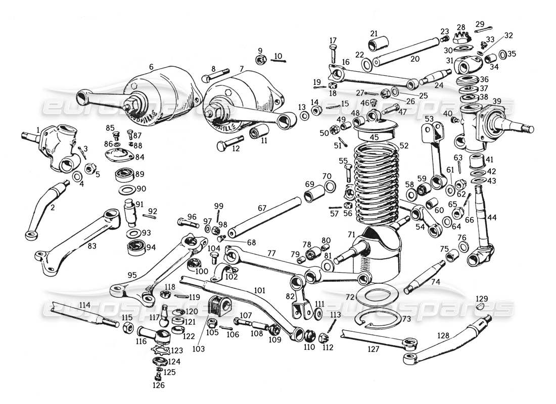 ferrari 250 gte (1957) sospensione anteriore e tiranteria dello sterzo diagramma delle parti