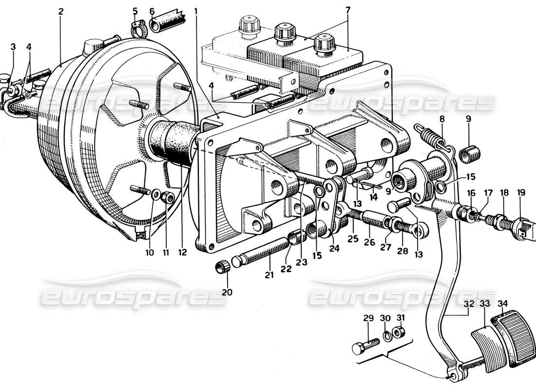 ferrari 330 gtc coupe pedaliera - schema delle parti di controllo del freno