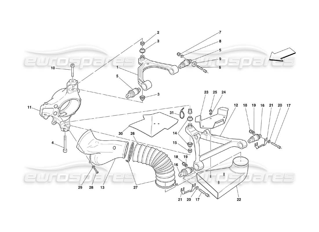 ferrari 360 challenge (2000) sospensioni anteriori - schema delle parti bracci trasversali