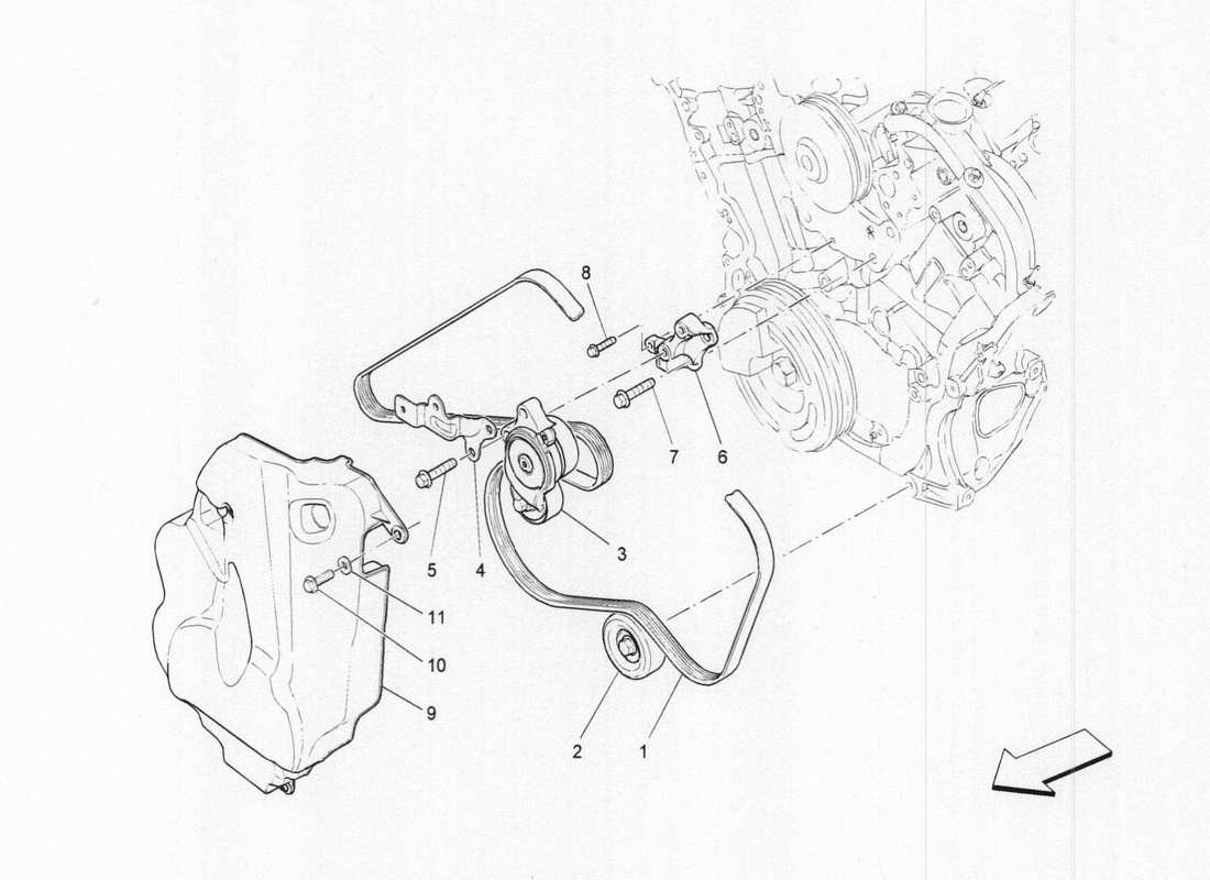 maserati qtp. v6 3.0 tds 275bhp 2017 diagramma delle parti delle cinghie dei dispositivi ausiliari