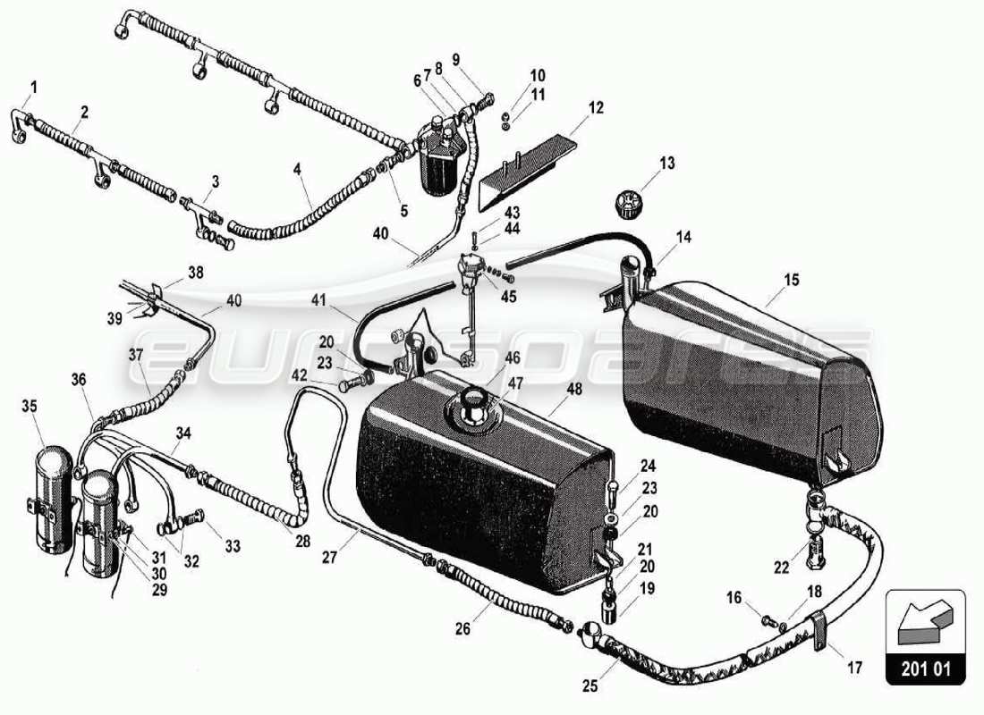 lamborghini 350 gt sistema di alimentazione carburante diagramma delle parti
