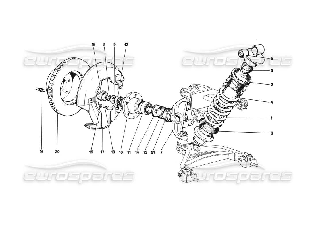 ferrari 308 gtb (1980) sospensione anteriore - ammortizzatore e disco freno schema delle parti