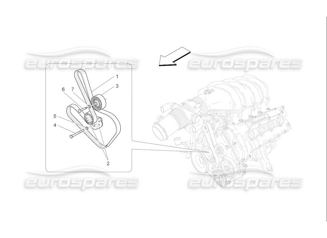 maserati qtp. (2007) 4.2 f1 diagramma delle parti delle cinghie dei dispositivi ausiliari