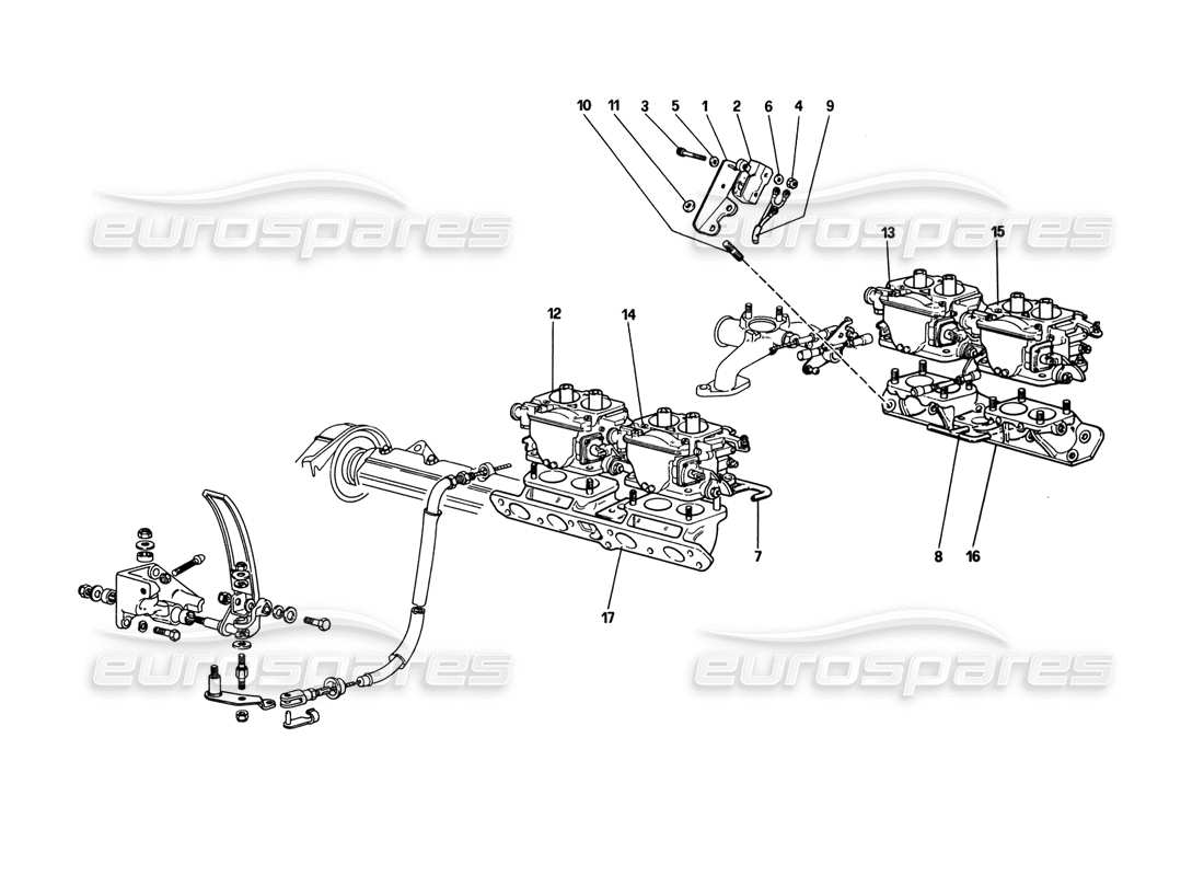 ferrari 308 gtb (1980) schema delle parti del sistema di alimentazione: carburatori e controlli (varianti per la versione aus).