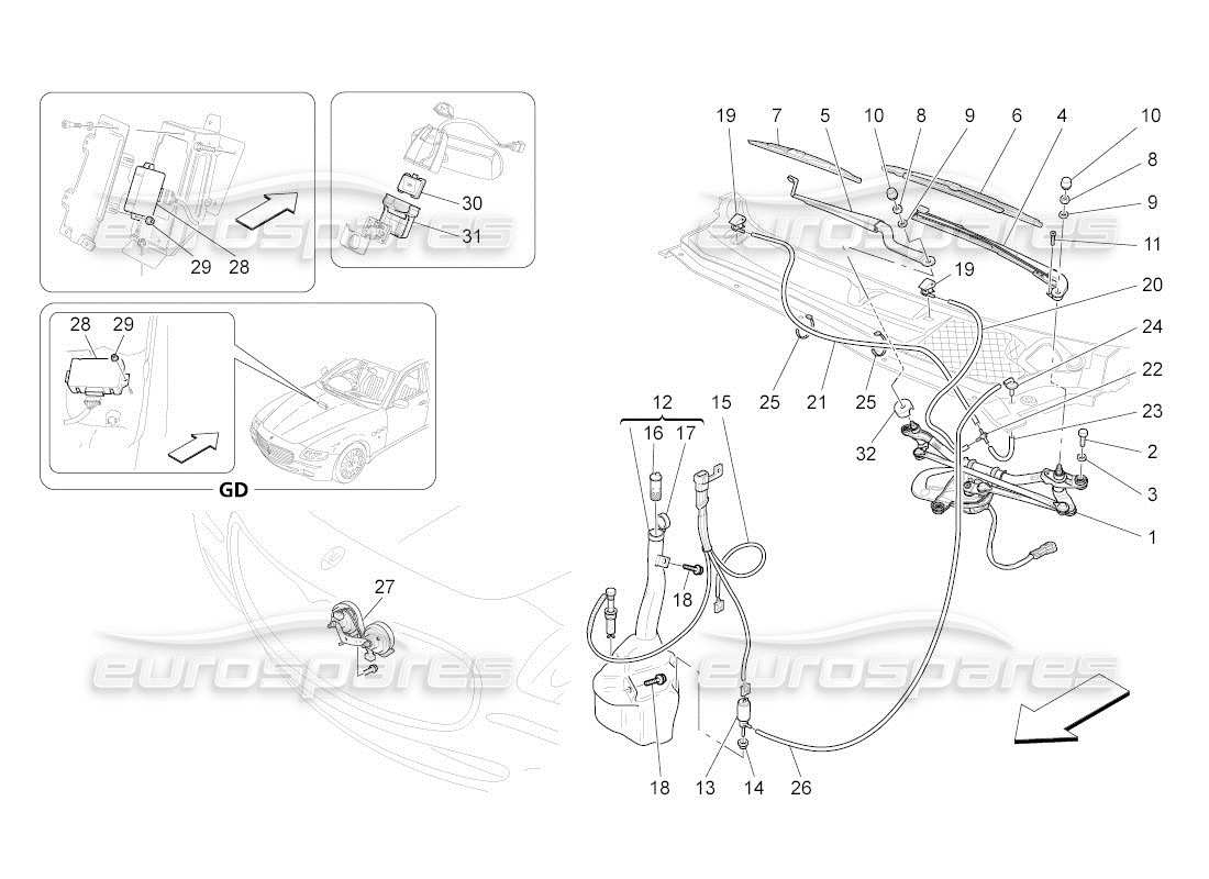 maserati qtp. (2011) 4.7 auto diagramma delle parti dei dispositivi esterni del veicolo
