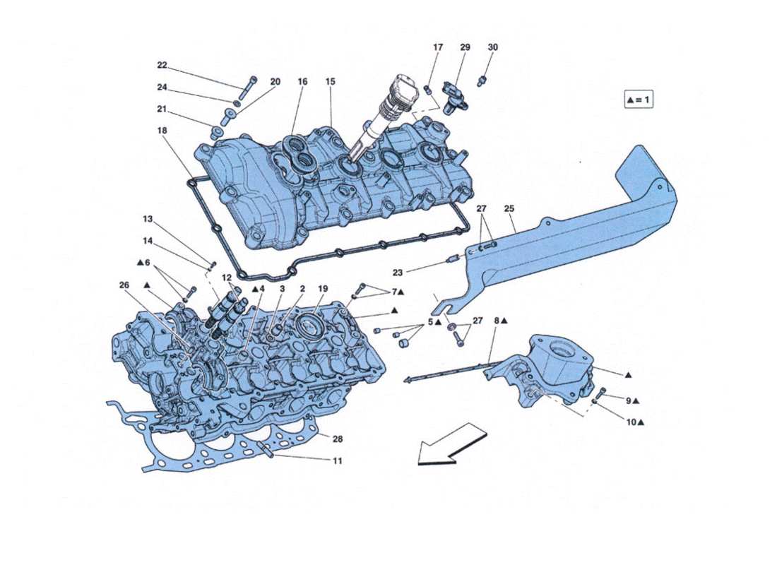 ferrari 458 challenge testa cilindri sinistra diagramma delle parti