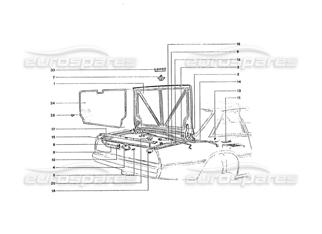 ferrari 365 gt4 2+2 coachwork diagramma delle parti del cofano del bagagliaio posteriore