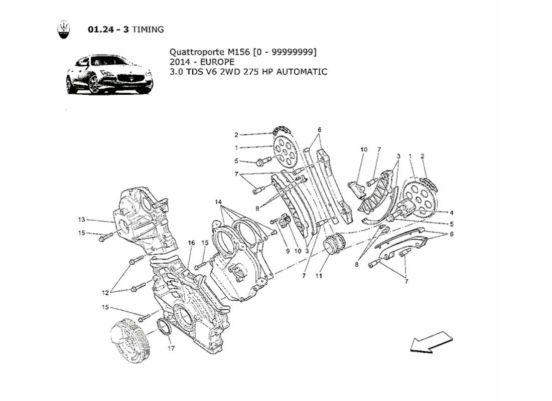 maserati qtp. v6 3.0 tds 275bhp 2014 diagramma delle parti di temporizzazione