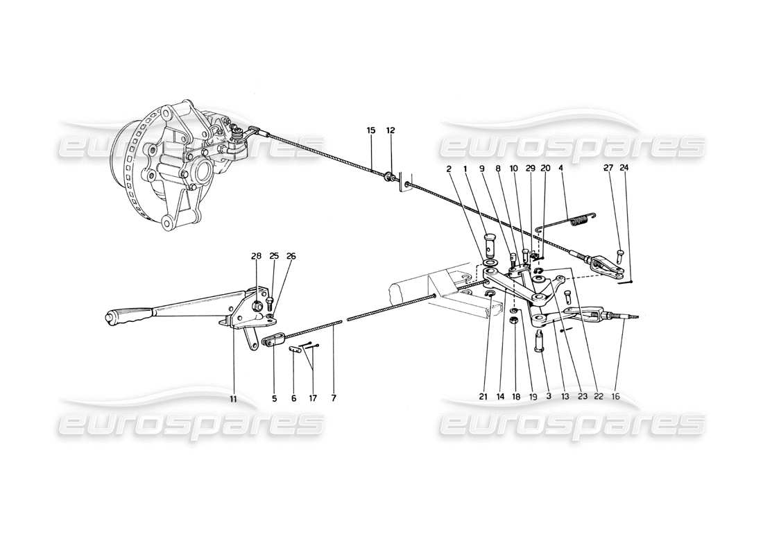 ferrari 246 dino (1975) controllo del freno a mano diagramma delle parti