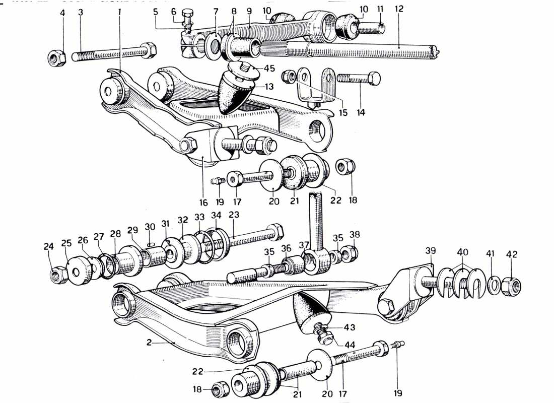 ferrari 330 gtc coupe schema delle parti della sospensione posteriore: leve