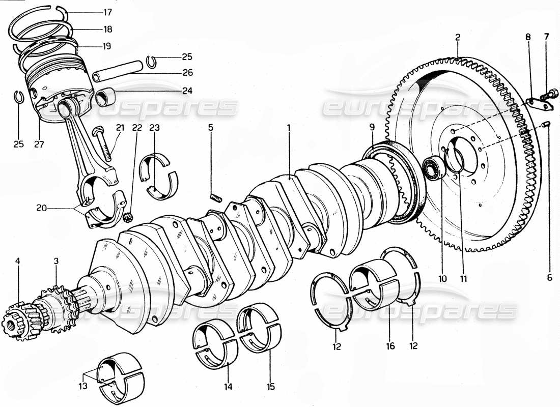 ferrari 365 gtc4 (mechanical) manovella: diagramma delle parti di cuscinetti e pistoni