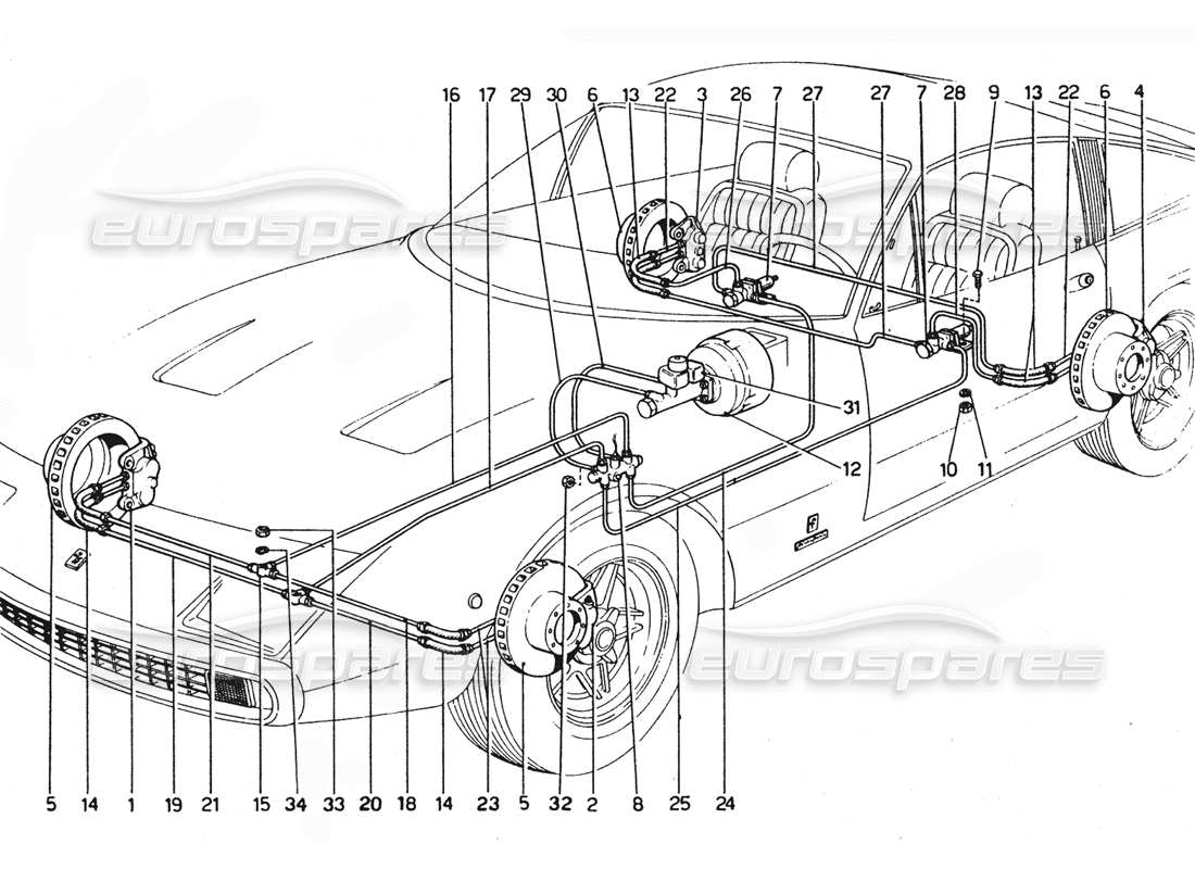 ferrari 365 gtc4 (mechanical) diagramma delle parti dei dischi e dei tubi dei freni