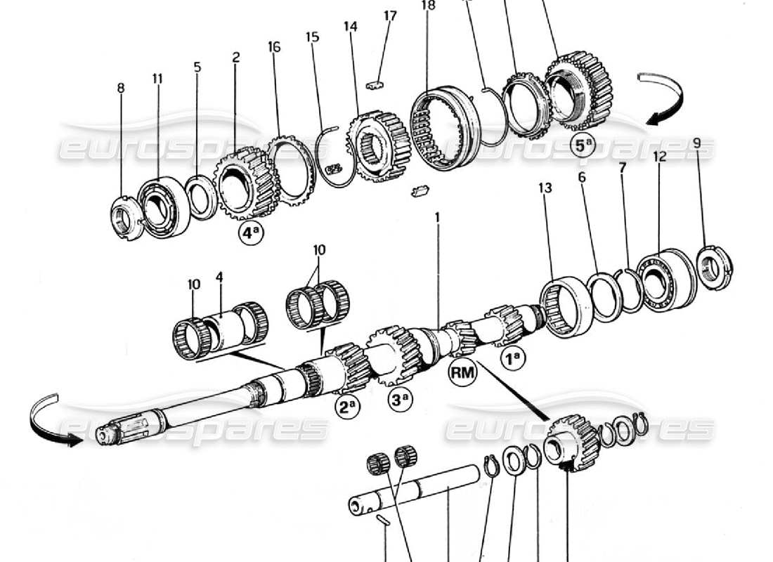 ferrari 308 gtb (1976) ingranaggi dell'albero principale diagramma delle parti