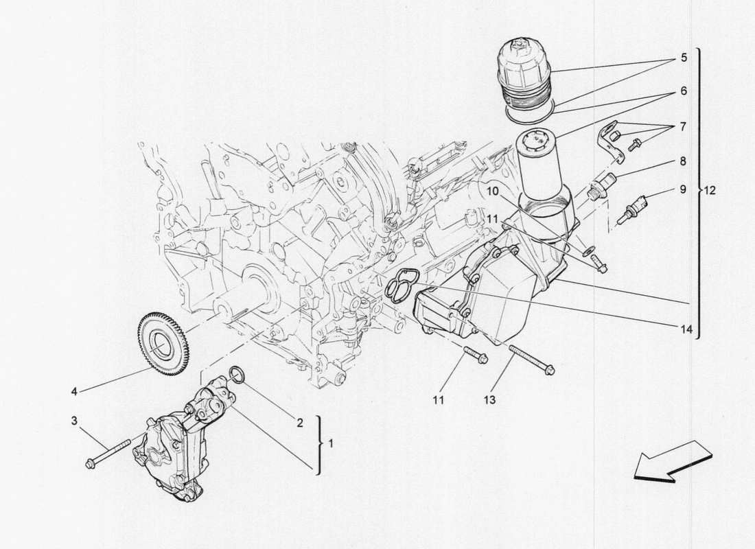 maserati qtp. v6 3.0 tds 275bhp 2017 sistema di lubrificazione: diagramma delle parti di pompa e filtro