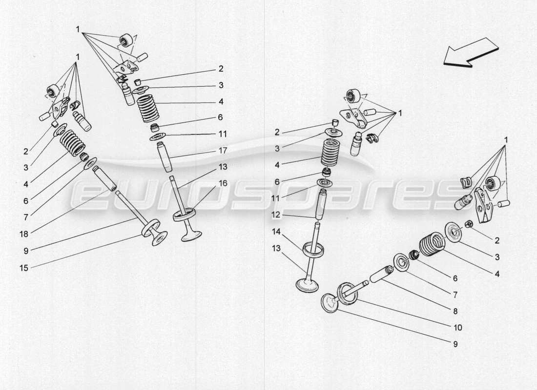 maserati qtp. v8 3.8 530bhp 2014 auto diagramma delle parti delle valvole