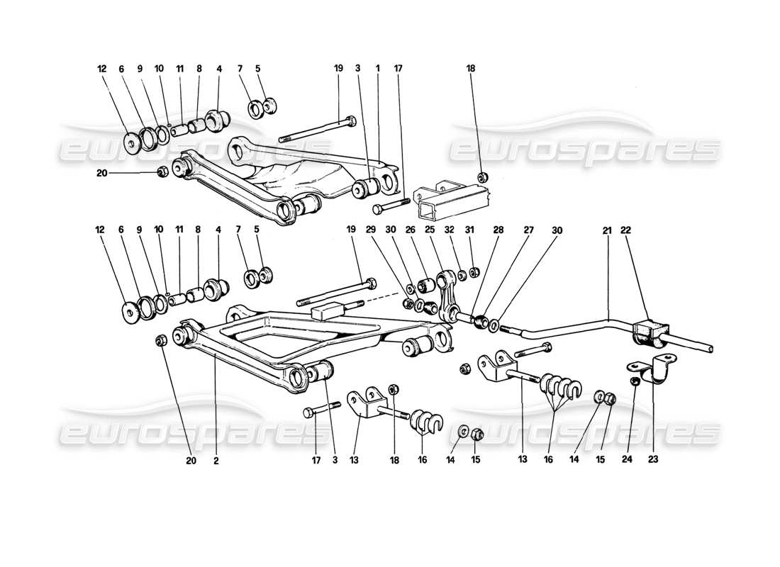 ferrari 308 gtb (1980) sospensioni posteriori - schema delle parti bracci trasversali