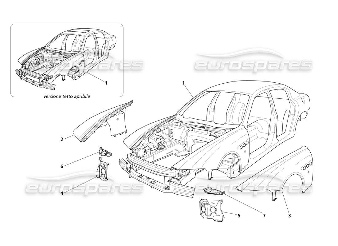 maserati qtp. (2003) 4.2 strutture esterne anteriori e diagramma della parte del corpo