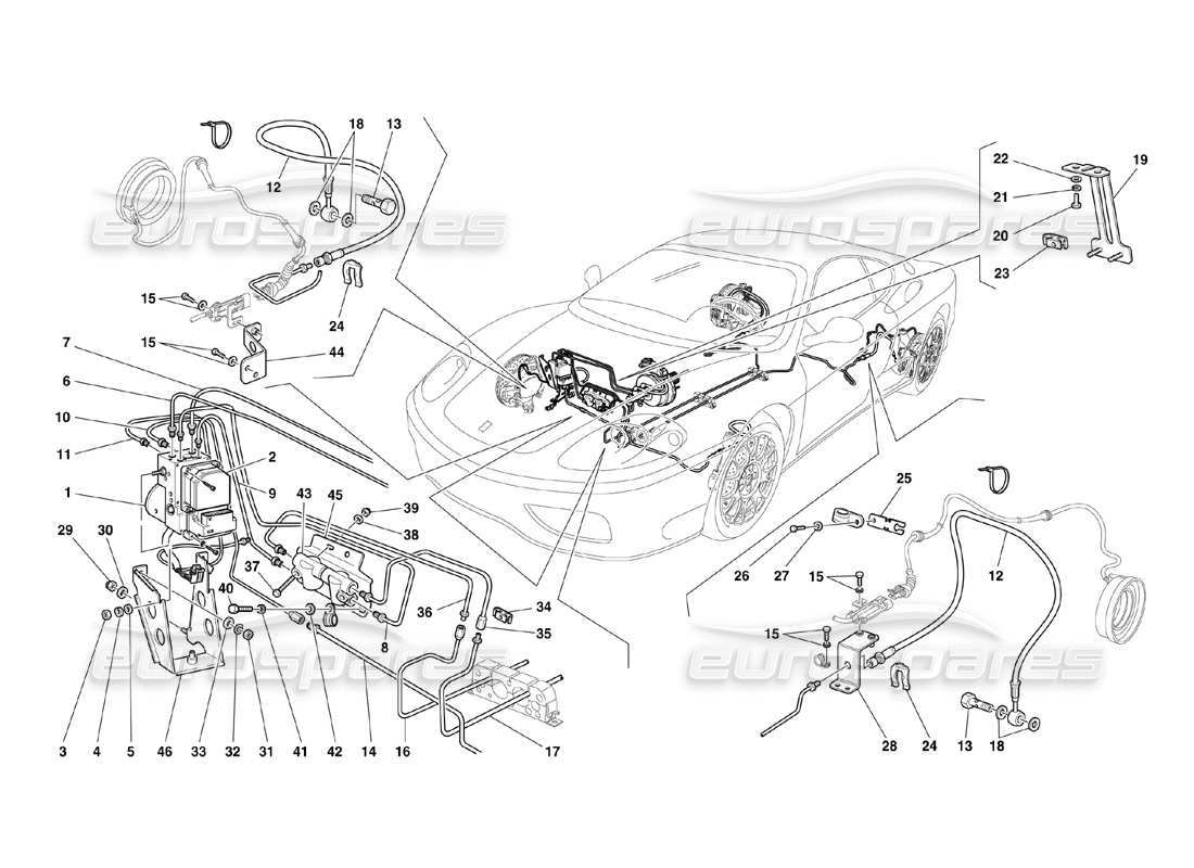 ferrari 360 challenge (2000) schema delle parti del sistema frenante