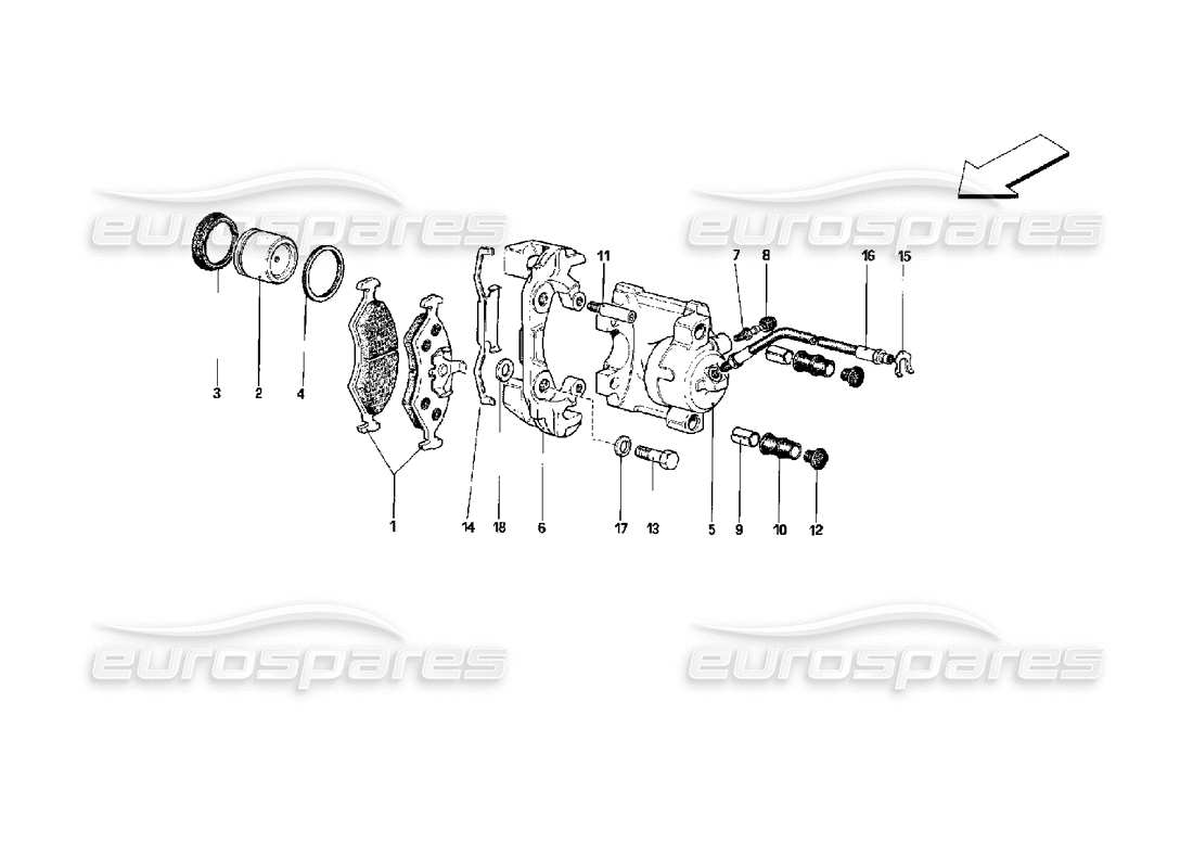 ferrari mondial 3.4 t coupe/cabrio schema delle parti delle pinze dei freni posteriori