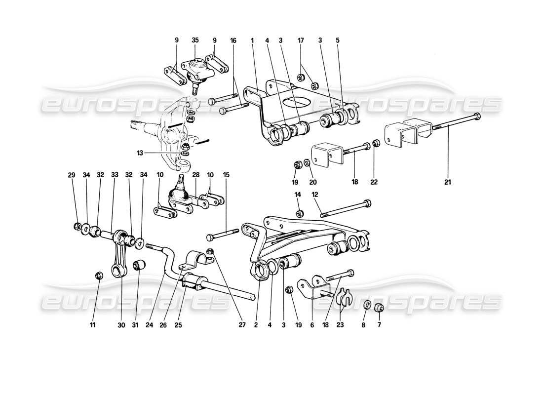 ferrari 308 gtb (1980) sospensioni anteriori - schema delle parti bracci trasversali