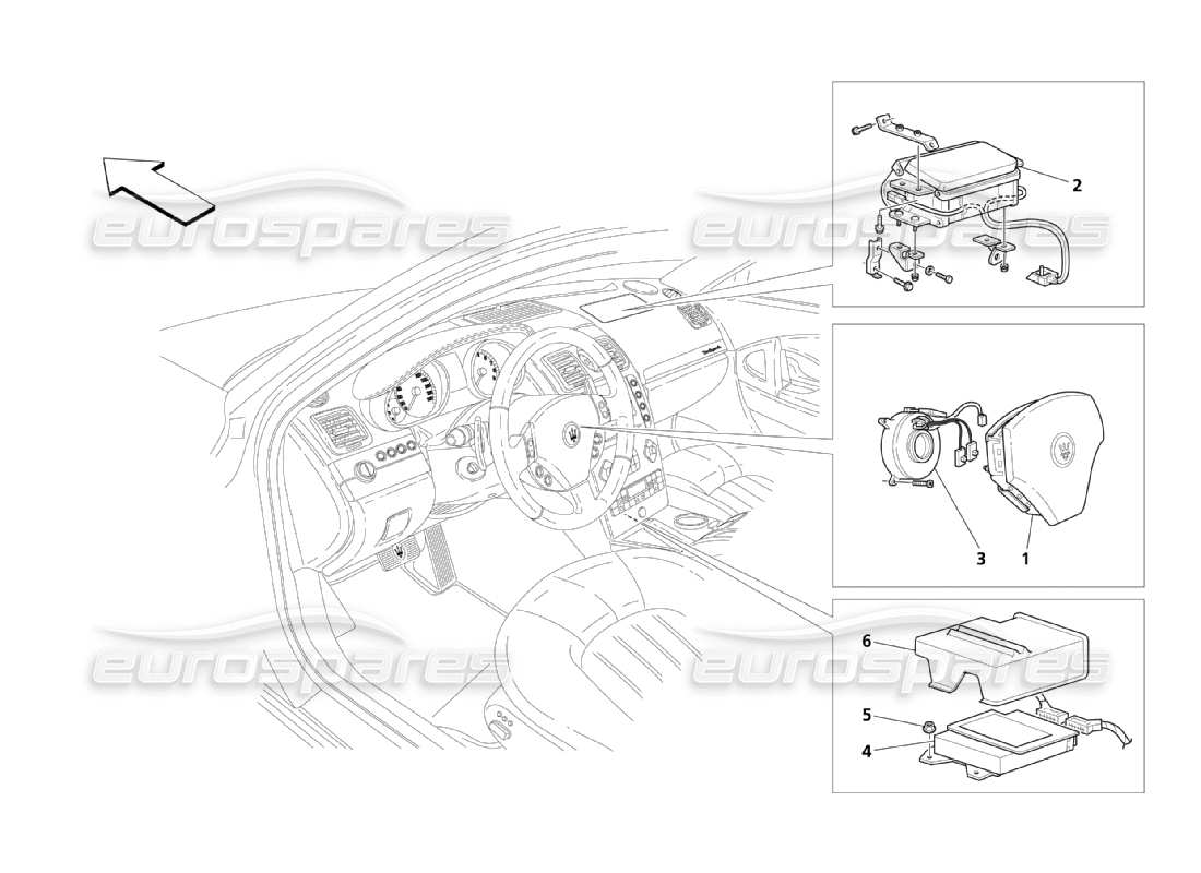 maserati qtp. (2003) 4.2 diagramma delle parti del sistema airbag anteriore