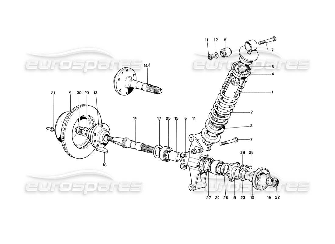 ferrari 246 dino (1975) sospensione posteriore - ammortizzatore diagramma delle parti