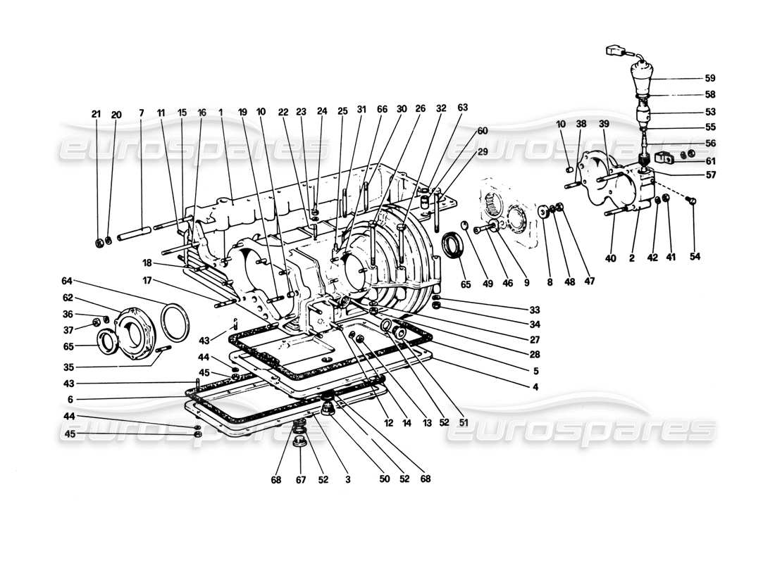 ferrari 308 gtb (1980) diagramma delle parti del cambio: alloggiamento del differenziale e coppa dell'olio (308 gtb).