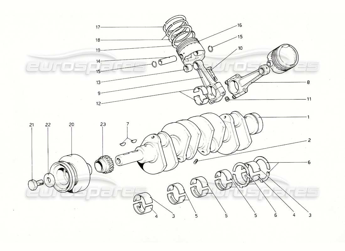 ferrari 308 gt4 dino (1976) albero motore - bielle e pistoni schema parte