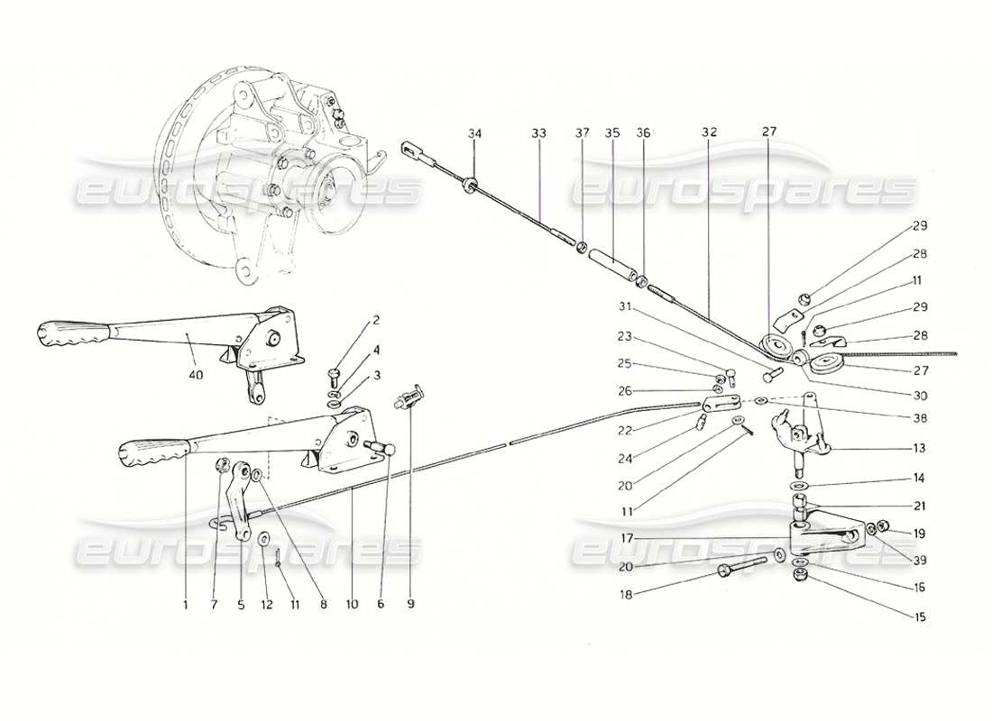 ferrari 308 gt4 dino (1976) diagramma delle parti del controllo del freno a mano