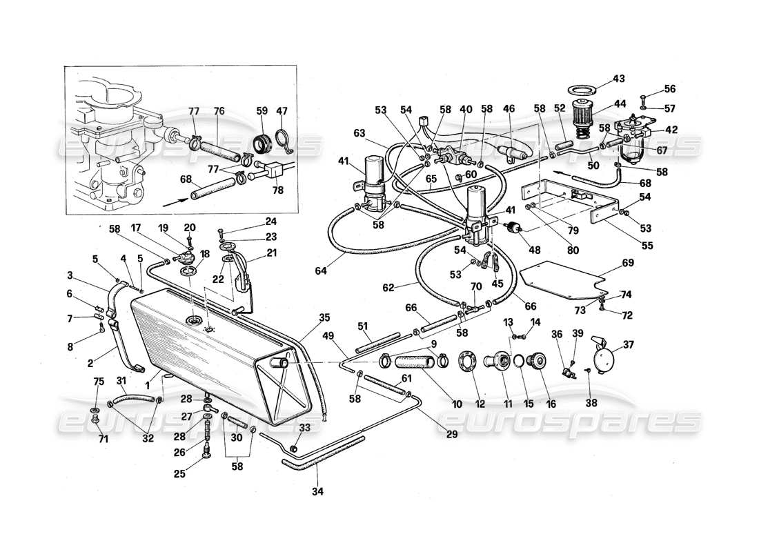 maserati qtp.v8 4.9 (s3) 1979 serbatoi e pompe del carburante diagramma delle parti