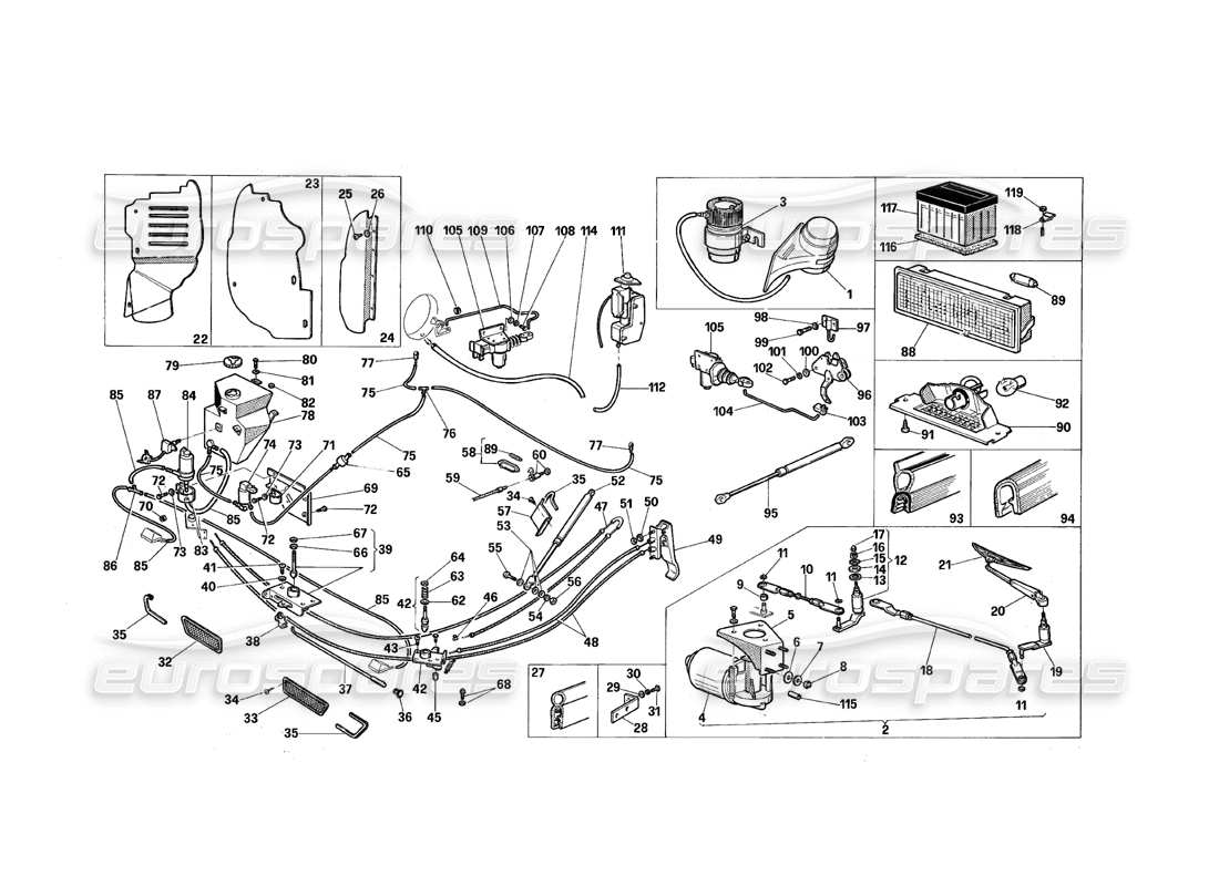 maserati qtp.v8 4.9 (s3) 1979 diagramma delle parti del vano motore e bagagliaio