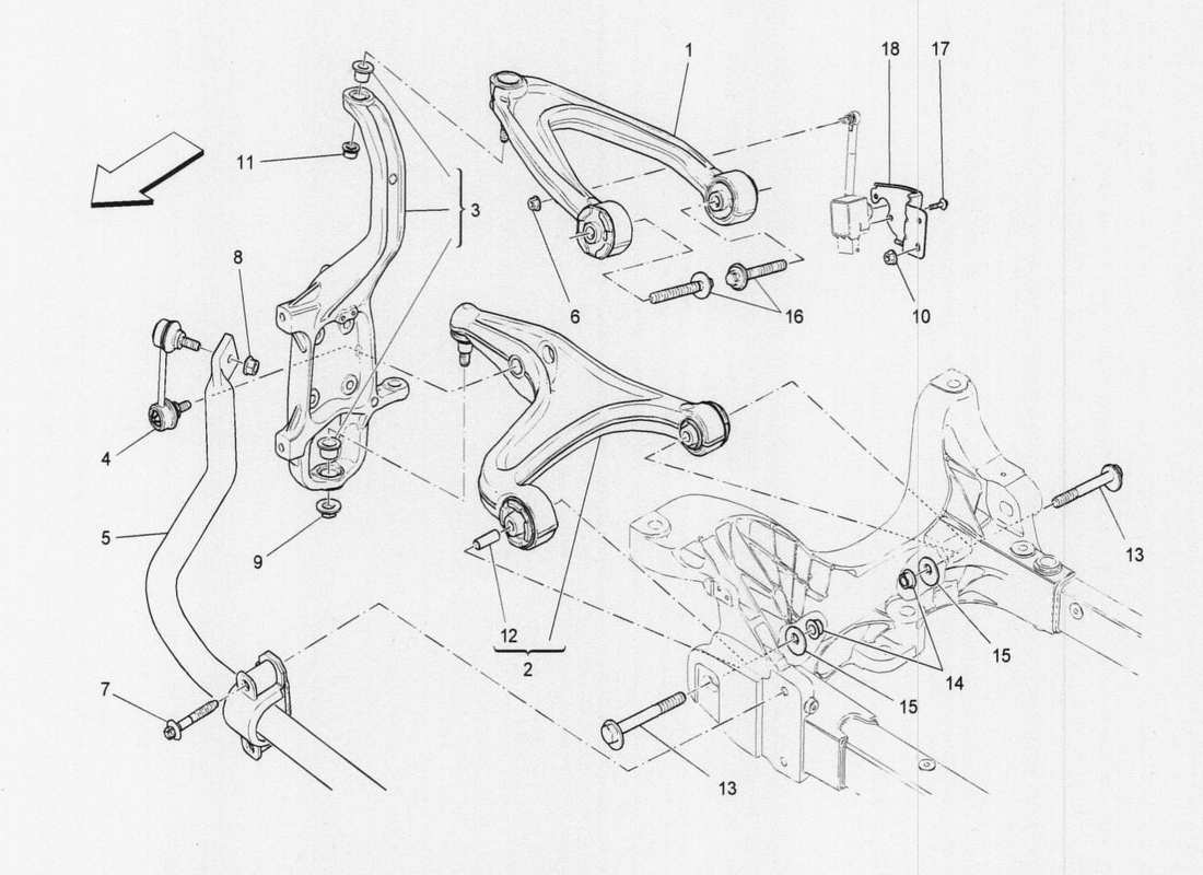 maserati qtp. v6 3.0 tds 275bhp 2017 diagramma delle parti della sospensione anteriore