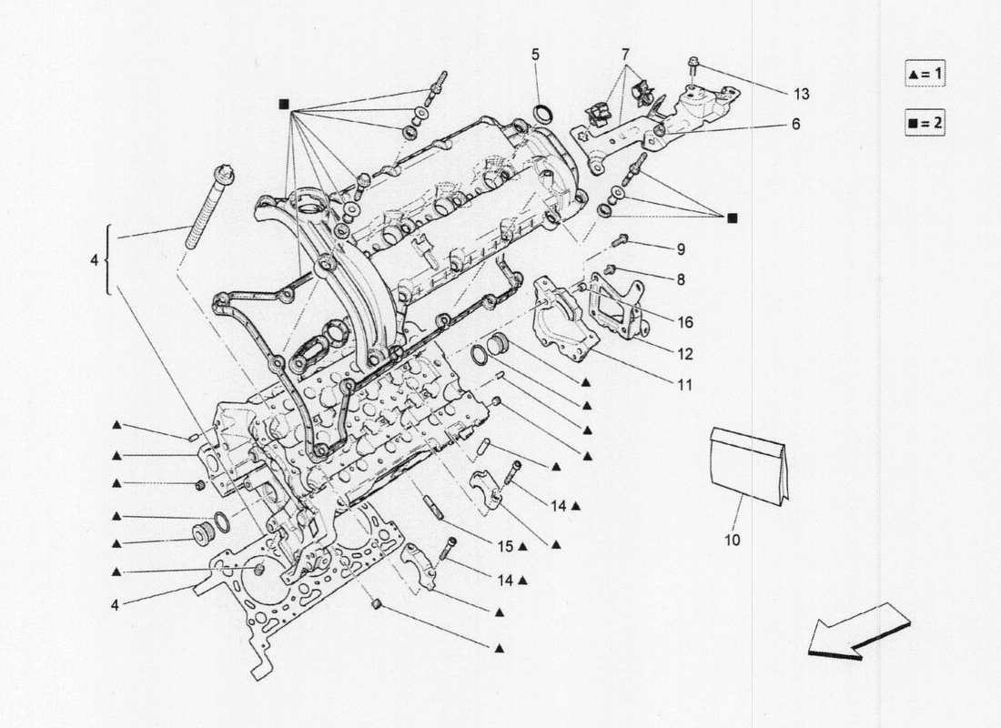 maserati qtp. v6 3.0 tds 275bhp 2017 diagramma delle parti della testata del cilindro sinistra