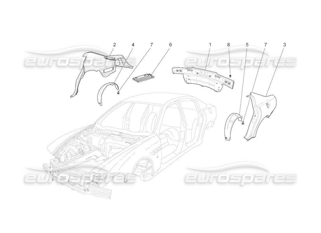 maserati qtp. (2011) 4.2 auto schema delle parti della carrozzeria e dei pannelli di rivestimento esterni posteriori
