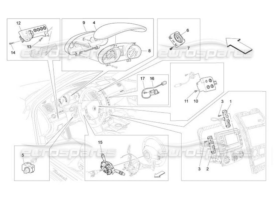 maserati qtp. (2005) 4.2 diagramma delle parti dei dispositivi del dashboard