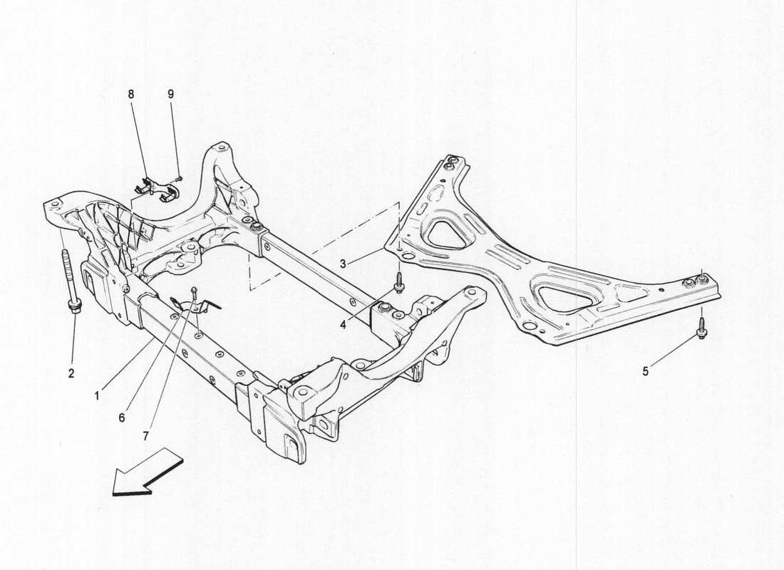maserati qtp. v6 3.0 bt 410bhp 2wd 2017 schema delle parti del sottotelaio anteriore