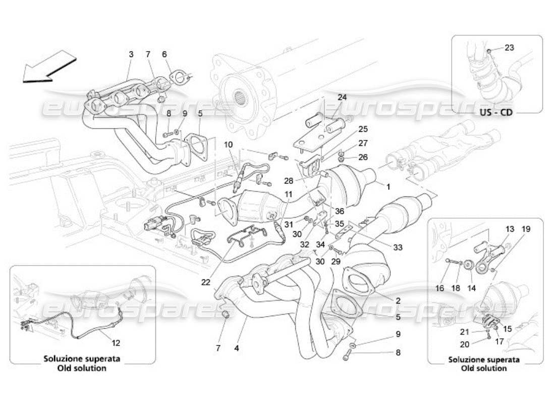 maserati qtp. (2005) 4.2 diagramma delle parti dei convertitori pre-catalitici e dei convertitori catalitici