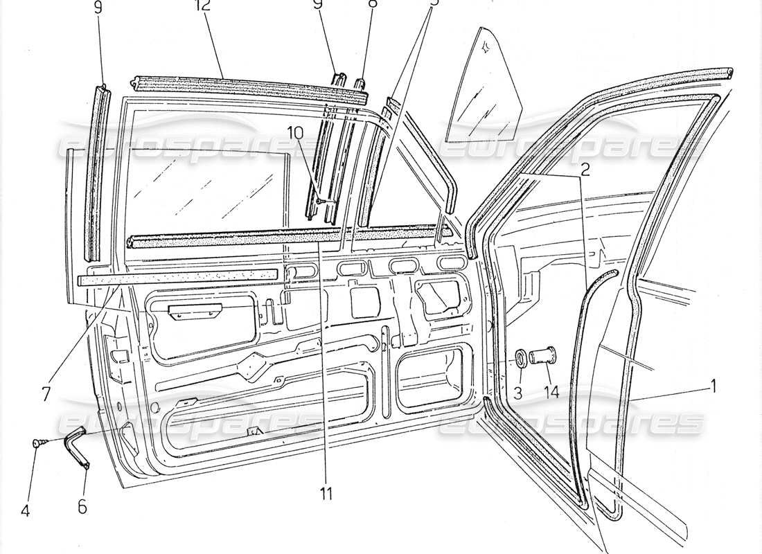 maserati 228 schema delle parti della guarnizione di apertura della porta