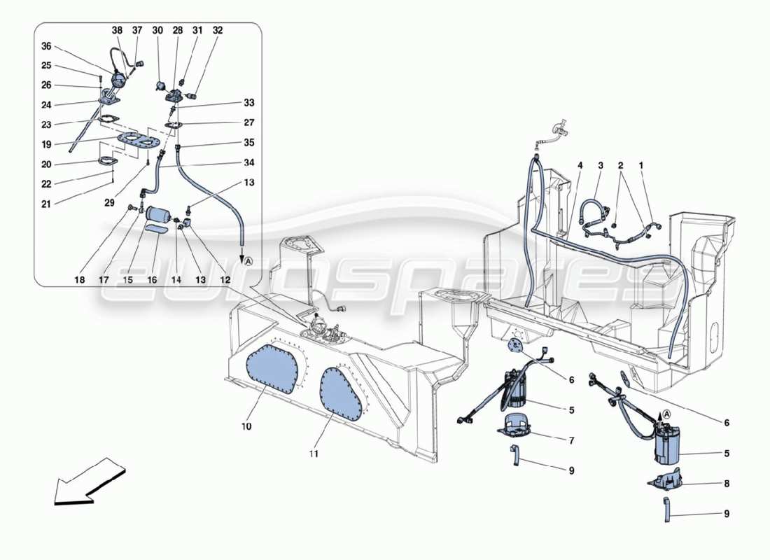 ferrari 488 challenge diagramma delle parti dei tubi del carburante