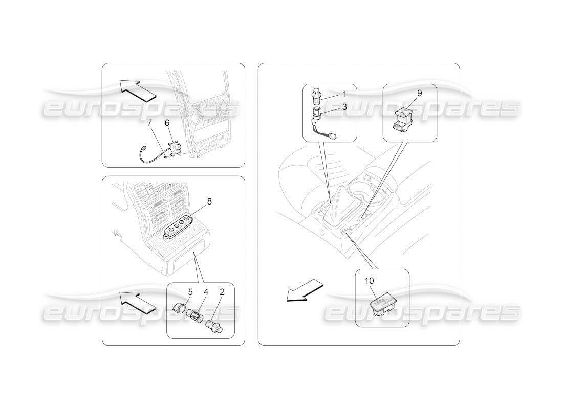 maserati qtp. (2011) 4.7 auto diagramma delle parti dei dispositivi della console centrale