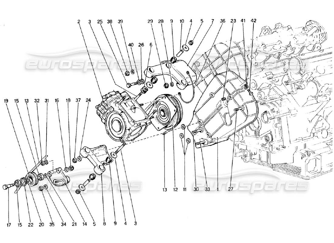 ferrari 308 gtb (1976) diagramma delle parti del compressore e dei controlli dell'aria condizionata
