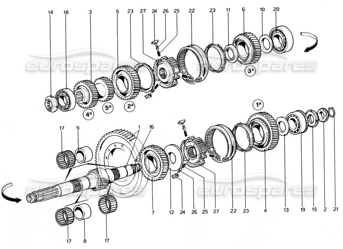 ferrari 308 gtb (1976) ingranaggi dell'albero di rinvio diagramma delle parti