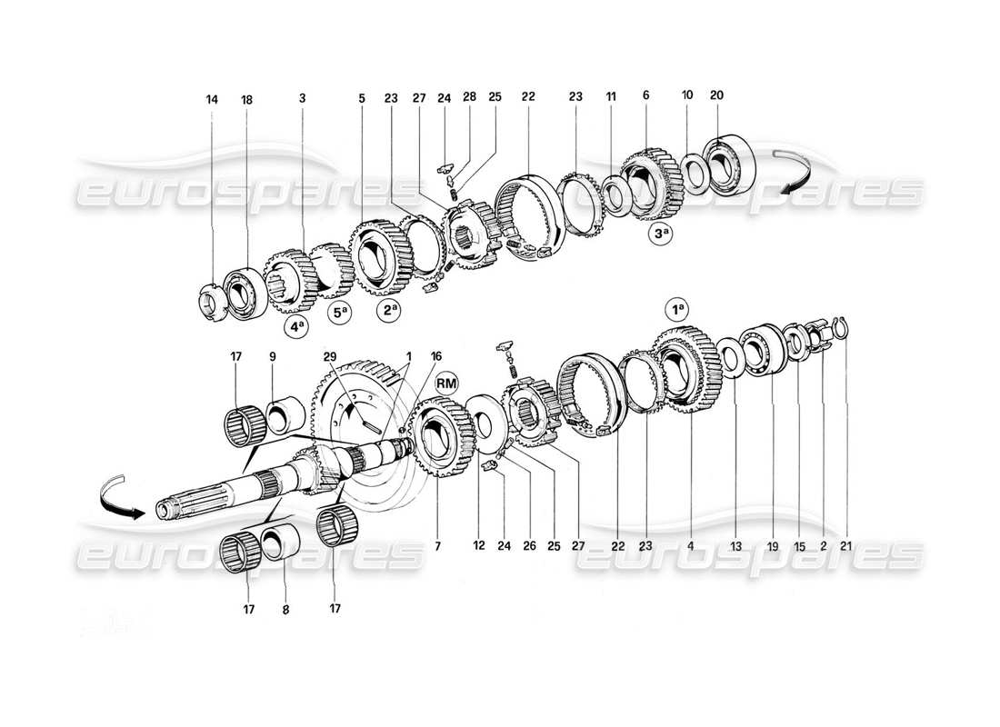ferrari 308 (1981) gtbi/gtsi ingranaggi dell'albero di rinvio diagramma delle parti