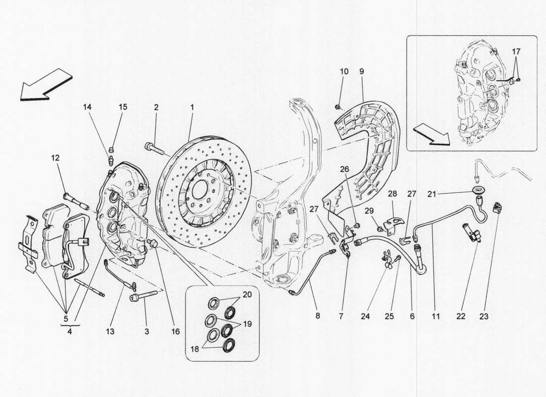 maserati qtp. v6 3.0 bt 410bhp 2wd 2017 schema parziale dei dispositivi di frenatura sulle ruote anteriori