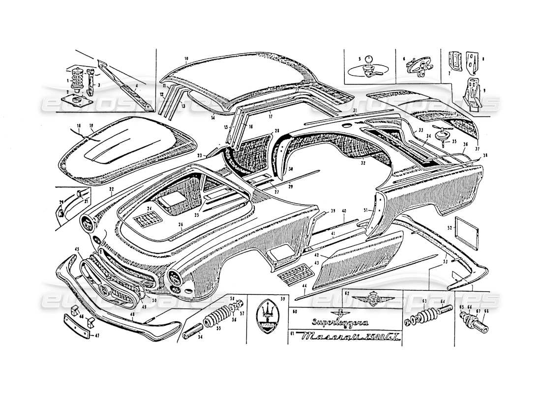 maserati 3500 gt schema delle parti della carrozzeria